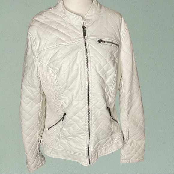 Ricki's Jackets & Blazers - White Vegan Leather Quilted Design Moto Jacket